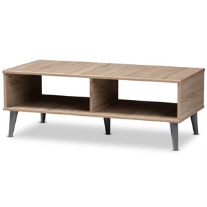 baxton studio pierre wood coffee table in oak and light grey