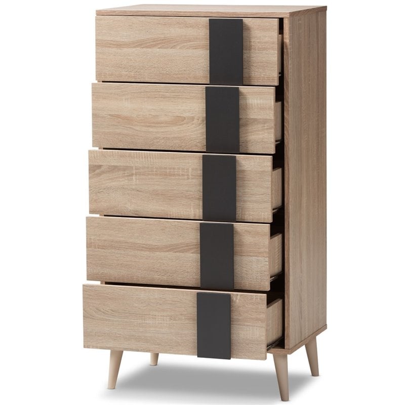 Baxton Studio Lisen 5 Drawer Modern Chest in Light Oak and Grey