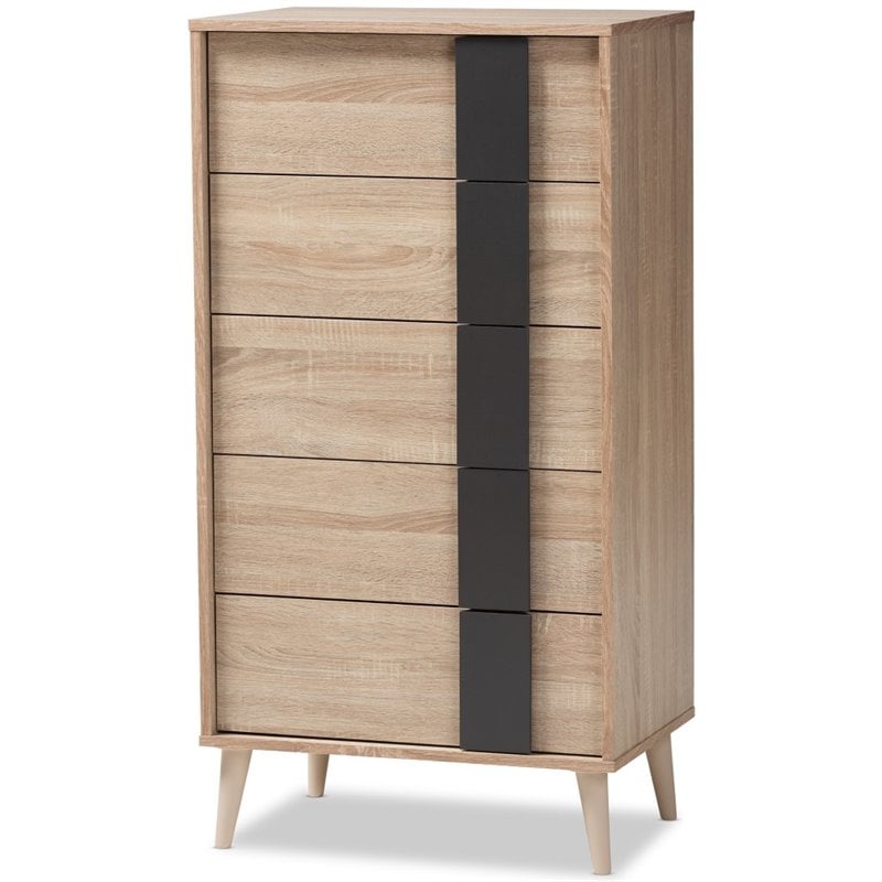Baxton Studio Lisen 5 Drawer Modern Chest in Light Oak and Grey