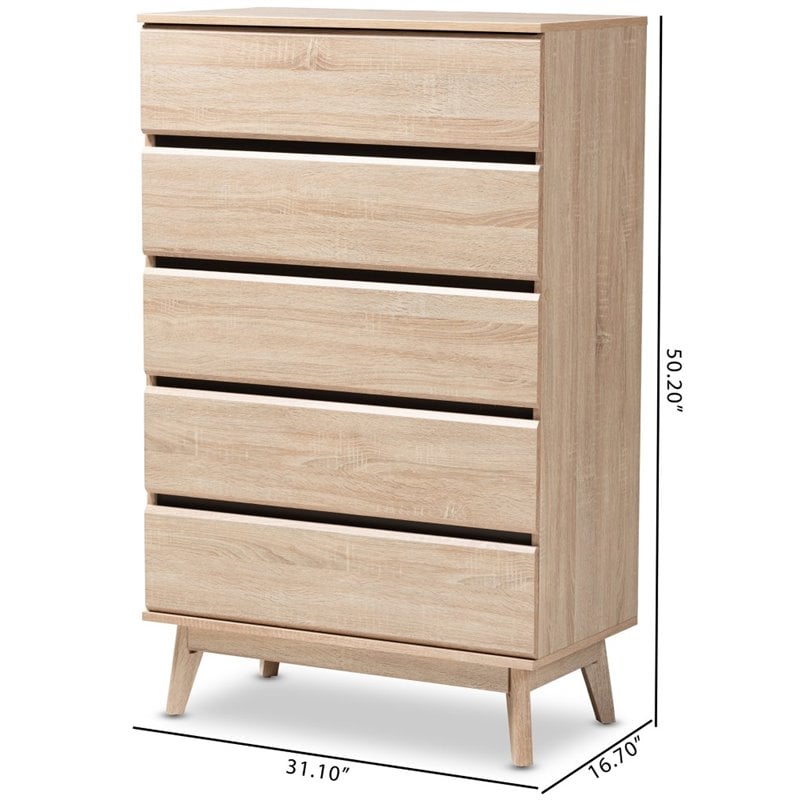 Baxton Studio Miren 5 Drawer Modern Chest in Light Oak and Dark Grey