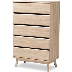 Baxton Studio Miren 5 Drawer Modern Chest in Light Oak and Dark Grey