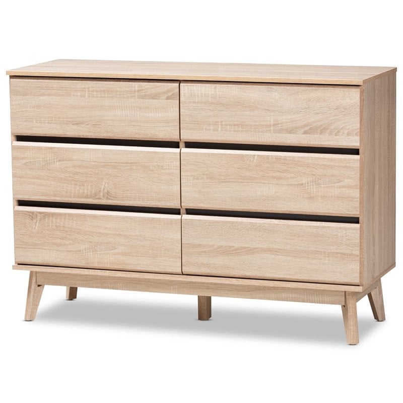 Baxton Studio Miren 6 Drawer Modern Dresser in Light Oak and Dark Grey