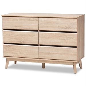 baxton studio miren 6 drawer modern dresser in light oak and dark grey
