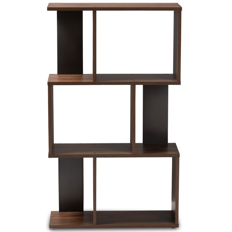 Baxton Studio Legende 3 Shelf Display Bookcase in Brown and Dark Grey