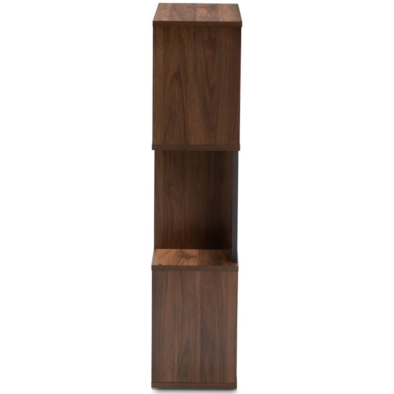 Baxton Studio Legende 3 Shelf Display Bookcase in Brown and Dark