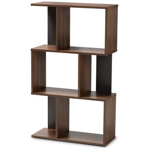 Baxton Studio Legende 3 Shelf Display Bookcase in Brown and Dark Grey
