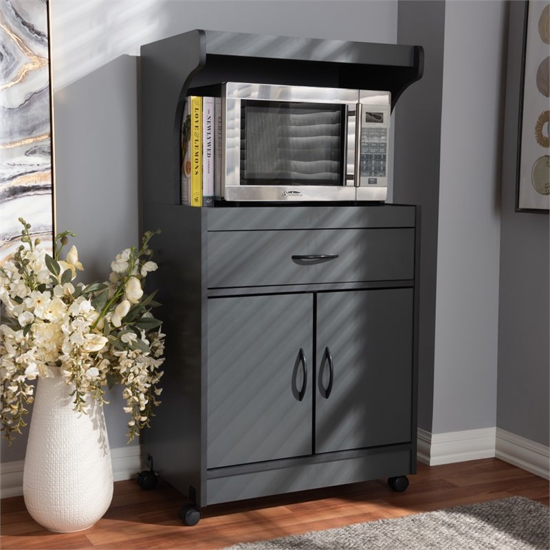 Baxton Studio Tannis Microwave Stand in Dark Grey Cymax Business