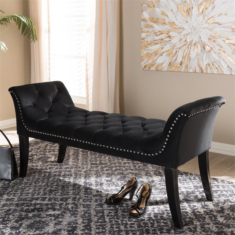 Baxton Studio Chandelle Contemporary Luxe Velvet Tufted Bench in Black