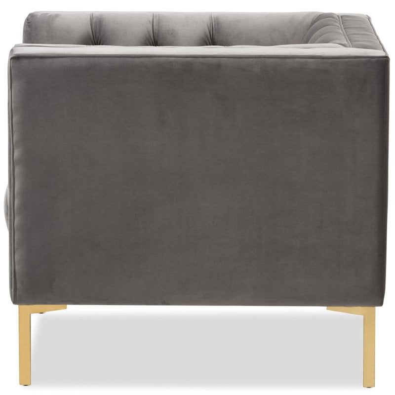 Baxton Studio Zanetta Velvet Tufted Lounge Chair in Grey and Gold