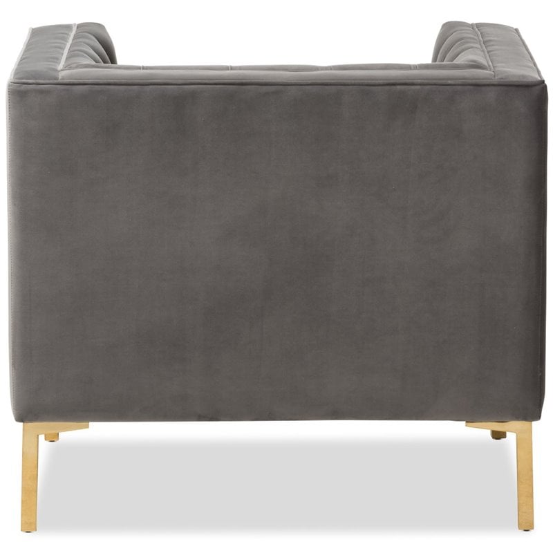 Baxton Studio Zanetta Velvet Tufted Lounge Chair in Grey and Gold