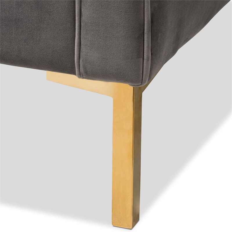 Baxton Studio Zanetta Velvet Tufted Lounge Chair in Grey and Gold