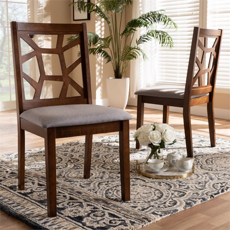 Baxton Studio Abilene Dining Side Chair in Walnut and Gray (Set of 2)