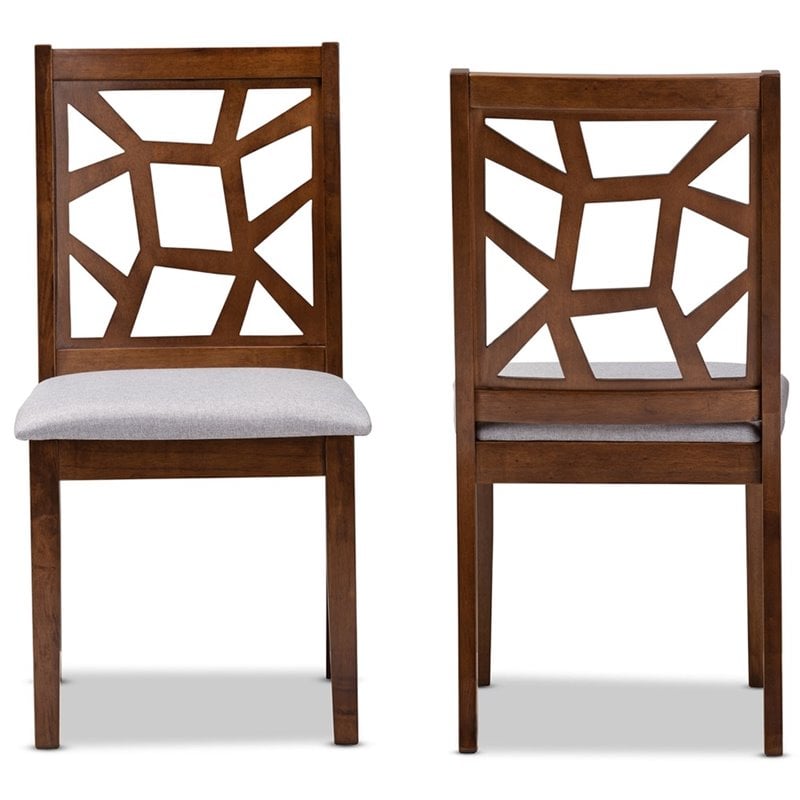 Baxton Studio Abilene Dining Side Chair in Walnut and Gray (Set of 2)