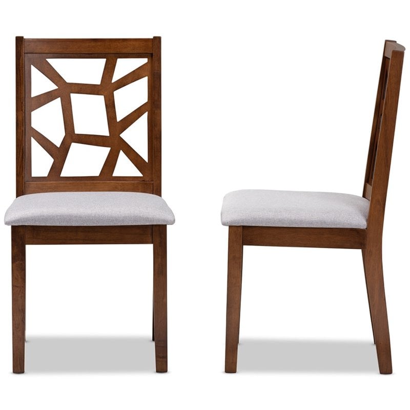 Baxton Studio Abilene Dining Side Chair in Walnut and Gray (Set of 2)