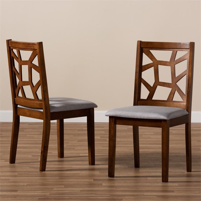 Baxton Studio Abilene Dining Side Chair in Walnut and Gray (Set of 2)