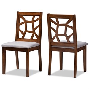Baxton Studio Abilene Dining Side Chair in Walnut and Gray (Set of 2)