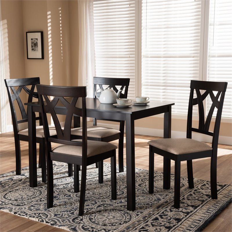 Baxton Studio Sylvia 5 Piece Dining Set in Brown and Sand