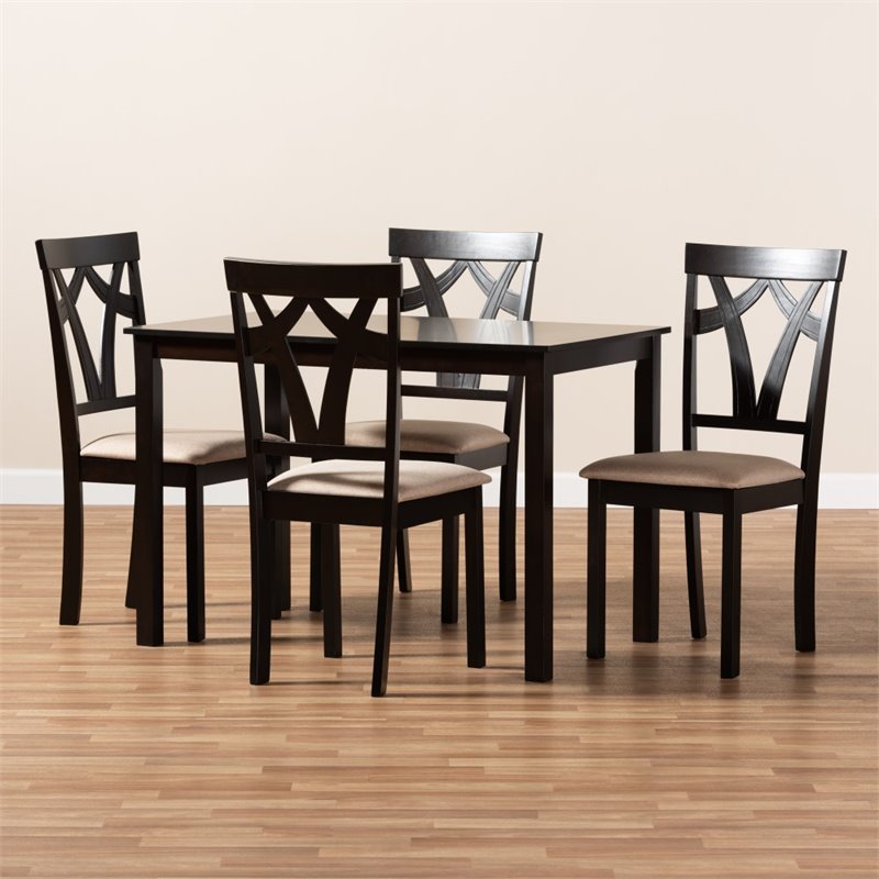 Baxton Studio Sylvia 5 Piece Dining Set in Brown and Sand