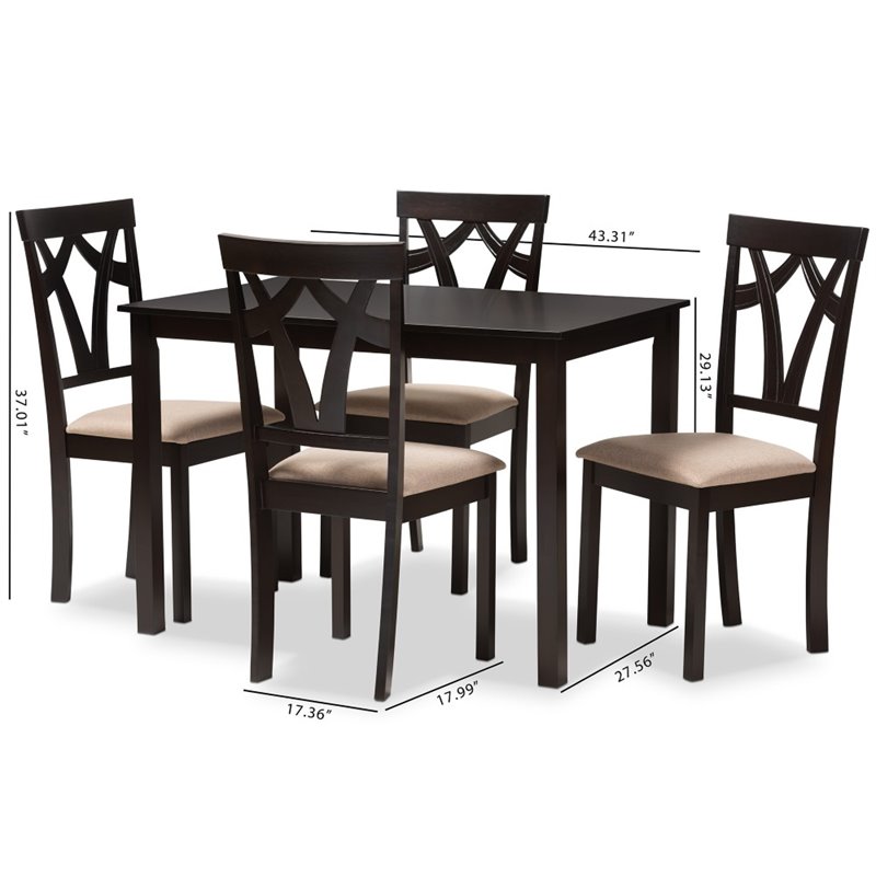 Baxton Studio Sylvia 5 Piece Dining Set in Brown and Sand
