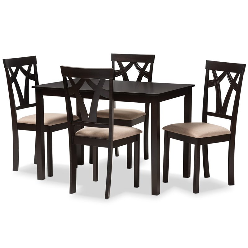 Baxton Studio Sylvia 5 Piece Dining Set in Brown and Sand
