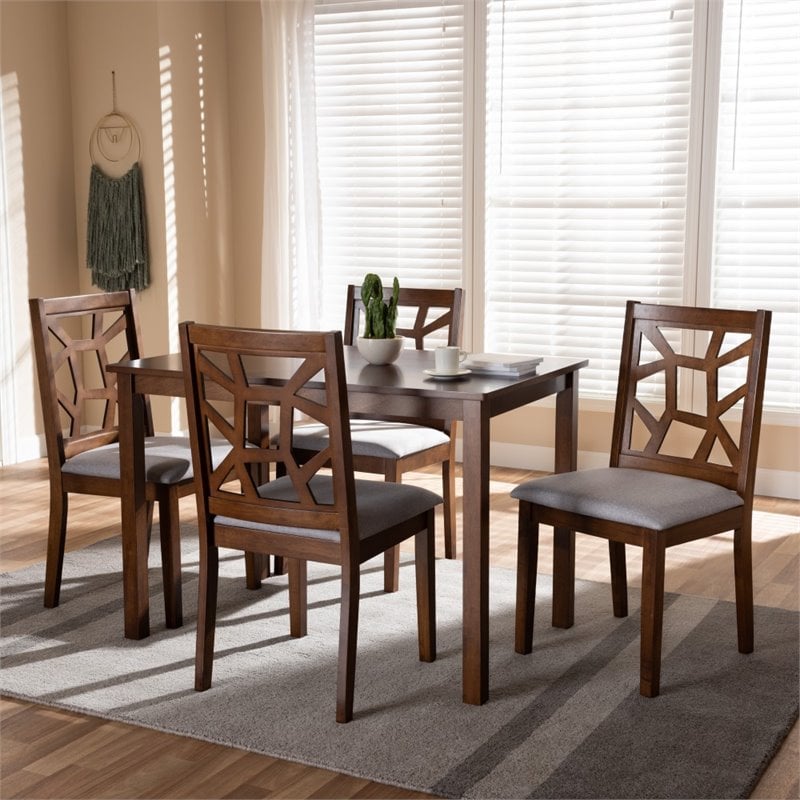 Baxton Studio Abilene 5 Piece Dining Set in Walnut and Grey | Cymax ...