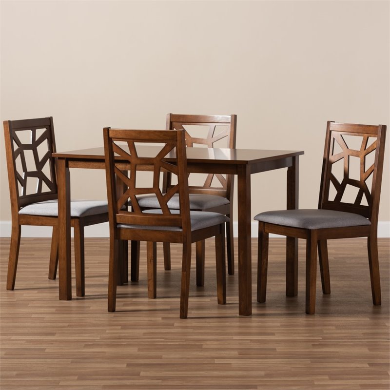 Baxton Studio Abilene 5 Piece Dining Set in Walnut and Grey
