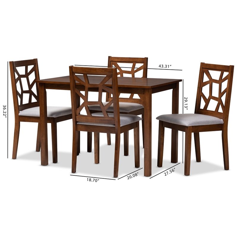 Baxton Studio Abilene 5 Piece Dining Set in Walnut and Grey