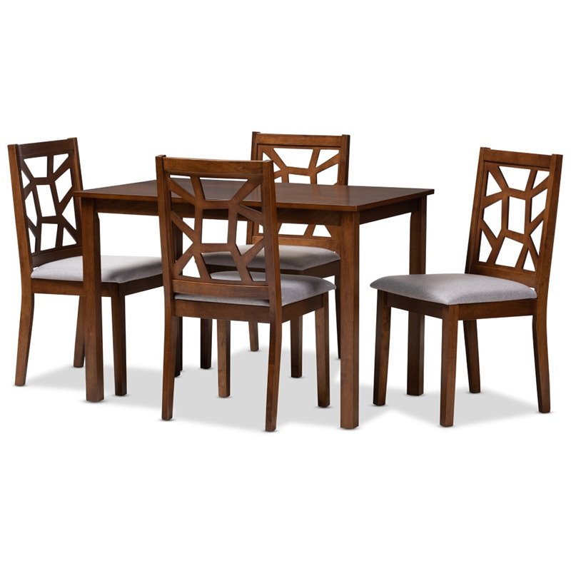 Baxton Studio Abilene 5 Piece Dining Set in Walnut and Grey