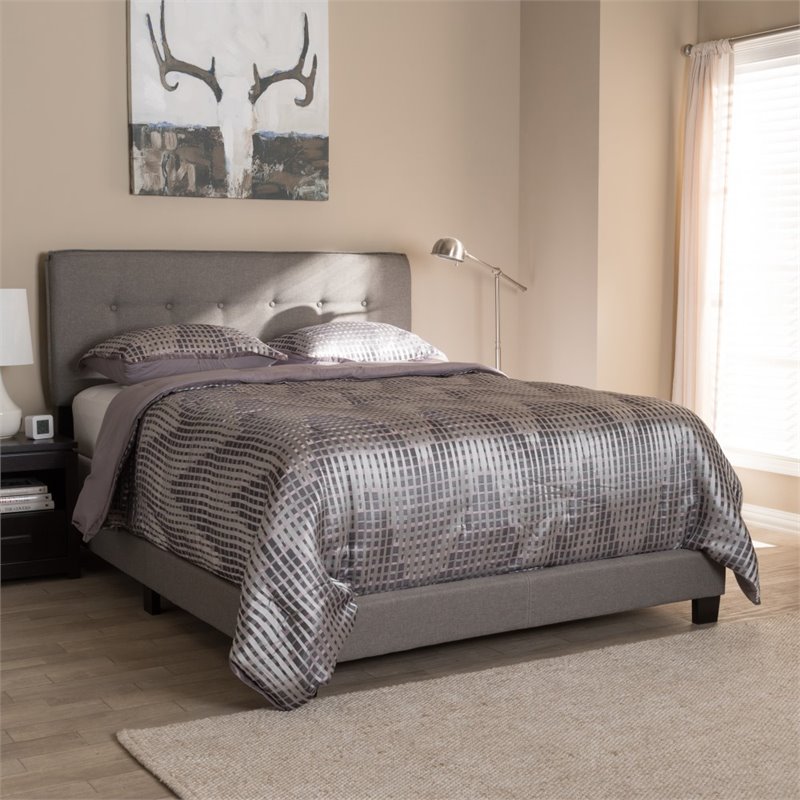 Baxton Studio Audrey Fabric Tufted Queen Bed in Light Grey