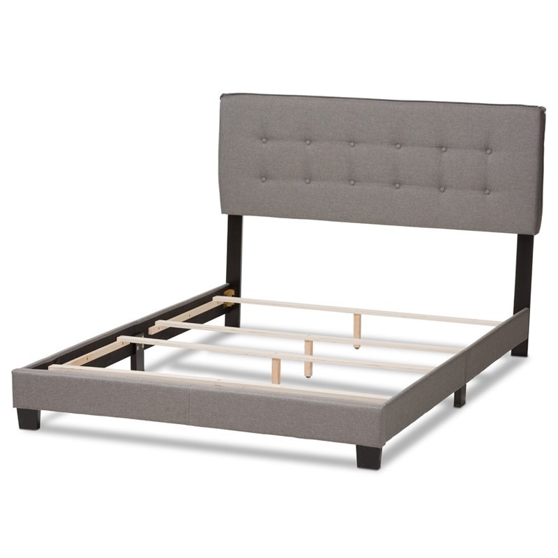 Baxton Studio Audrey Fabric Tufted Queen Bed in Light Grey