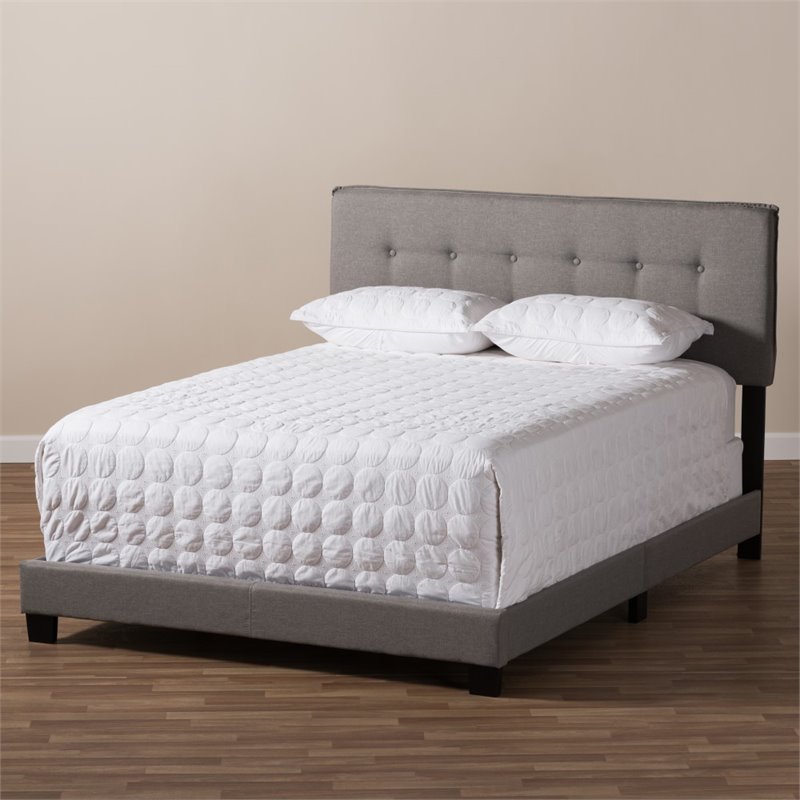 Baxton Studio Audrey Fabric Tufted Queen Bed in Light Grey