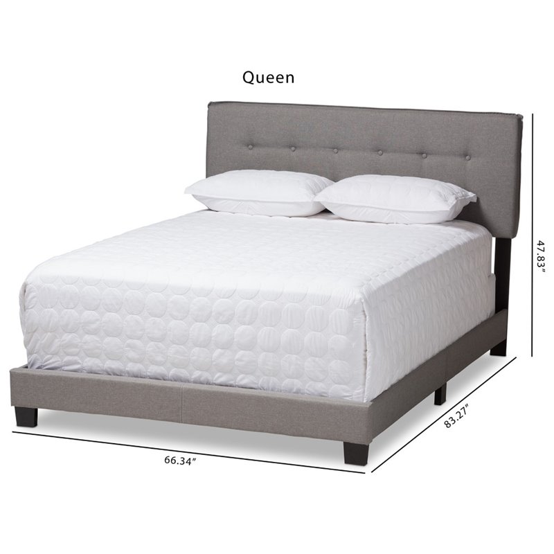 Baxton Studio Audrey Fabric Tufted Queen Bed in Light Grey