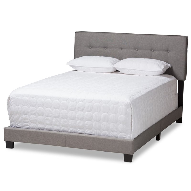Baxton Studio Audrey Fabric Tufted Queen Bed in Light Grey