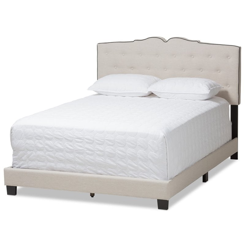 Baxton Studio Vivienne Fabric Tufted Full Bed in Light Beige