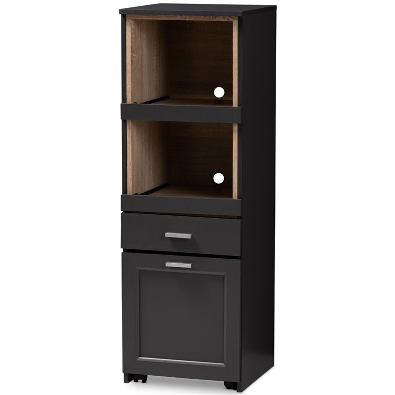 Baxton Studio Fabian Microwave Cabinet in Dark Grey and Oak Brown