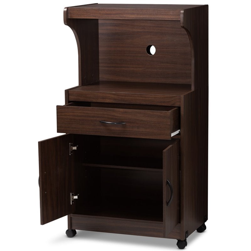Baxton Studio Tannis Microwave Stand in Dark Walnut Brown