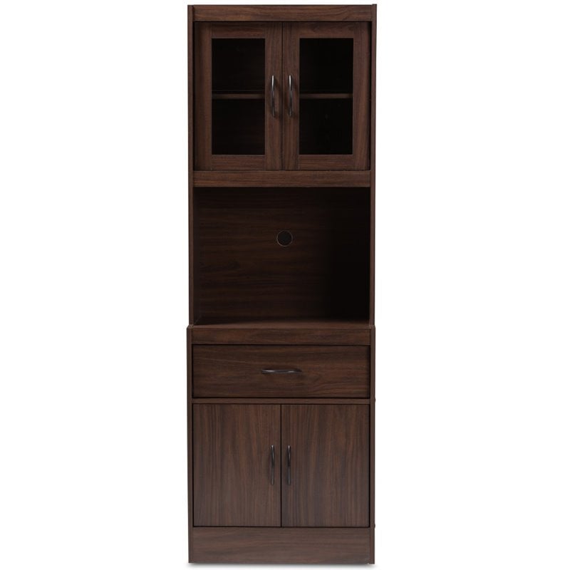 Baxton Studio Laurana Kitchen Cabinet and Hutch in Dark Walnut