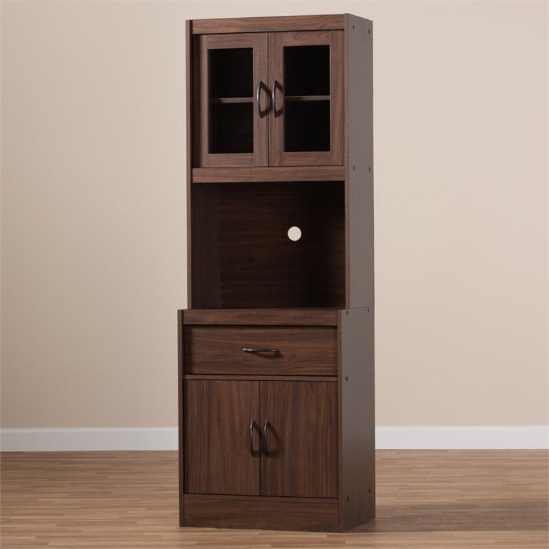 Baxton Studio Laurana Kitchen Cabinet and Hutch in Dark Walnut