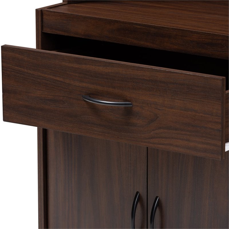 Baxton Studio Laurana Kitchen Cabinet and Hutch in Dark Walnut