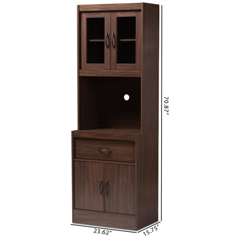 Baxton Studio Laurana Kitchen Cabinet and Hutch in Dark Walnut