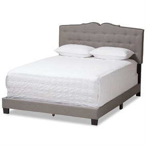 Baxton Studio Vivienne Fabric Tufted Full Bed in Light Grey