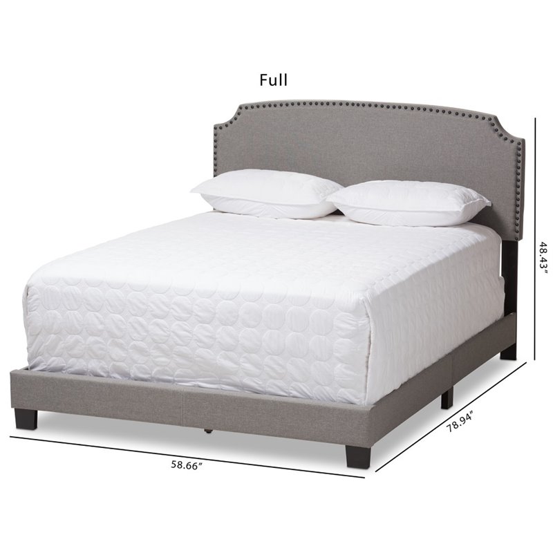 Baxton Studio Odette Nailhead Upholstered Full Bed in Light Grey