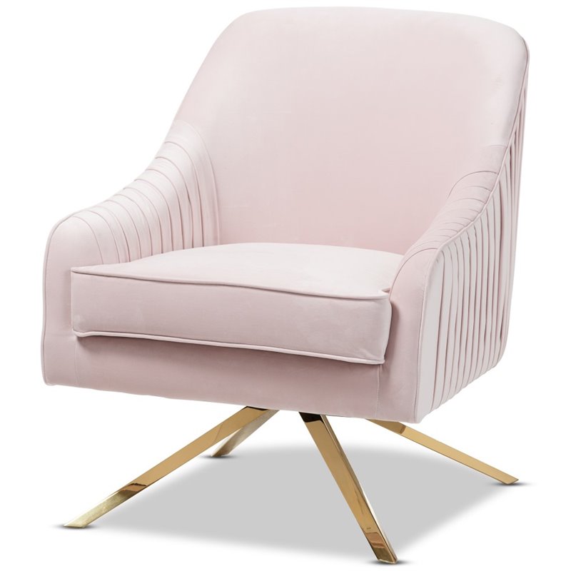 Baxton Studio Amaya Velvet Lounge Chair in Light Pink and Gold