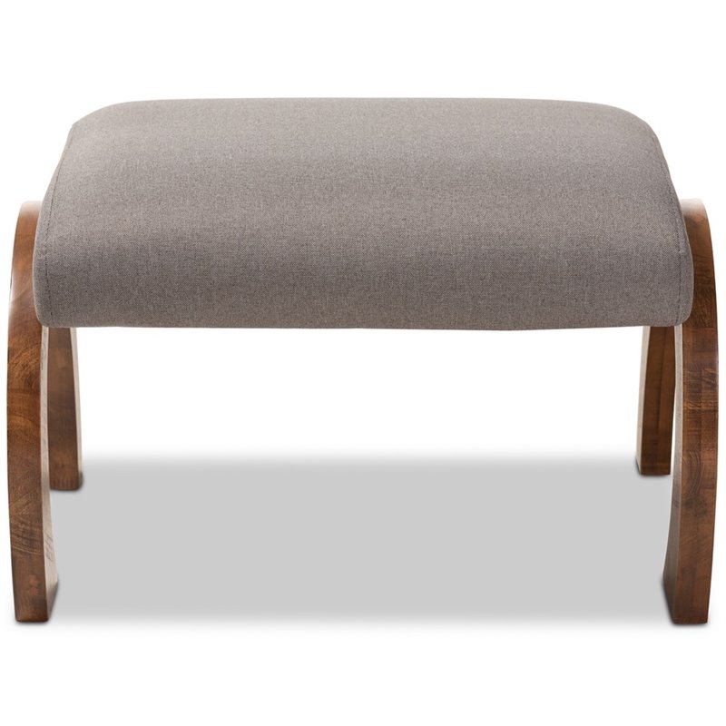 Baxton Studio Sandrine Fabric Ottoman in Grey and Walnut Brown