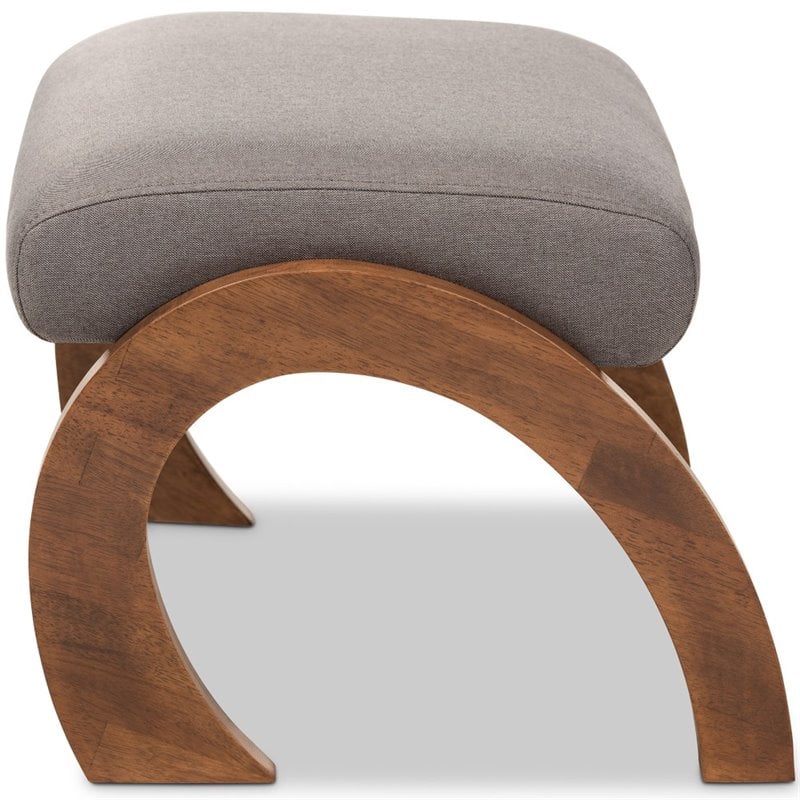 Baxton Studio Sandrine Fabric Ottoman in Grey and Walnut Brown