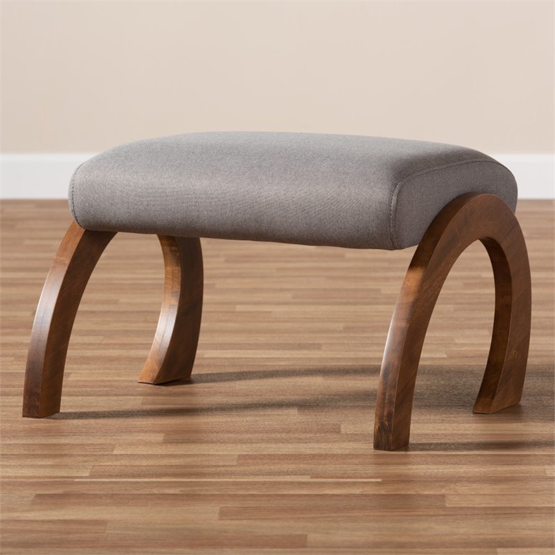 Baxton Studio Sandrine Fabric Ottoman in Grey and Walnut Brown