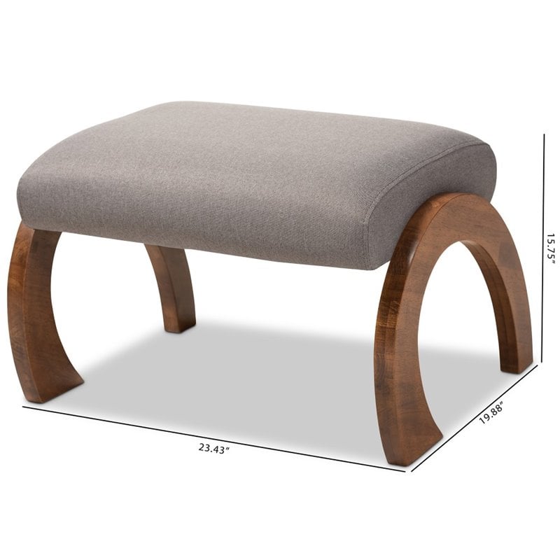 Baxton Studio Sandrine Fabric Ottoman in Grey and Walnut Brown