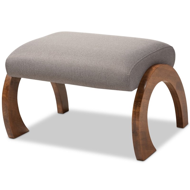 Baxton Studio Sandrine Fabric Ottoman in Grey and Walnut Brown