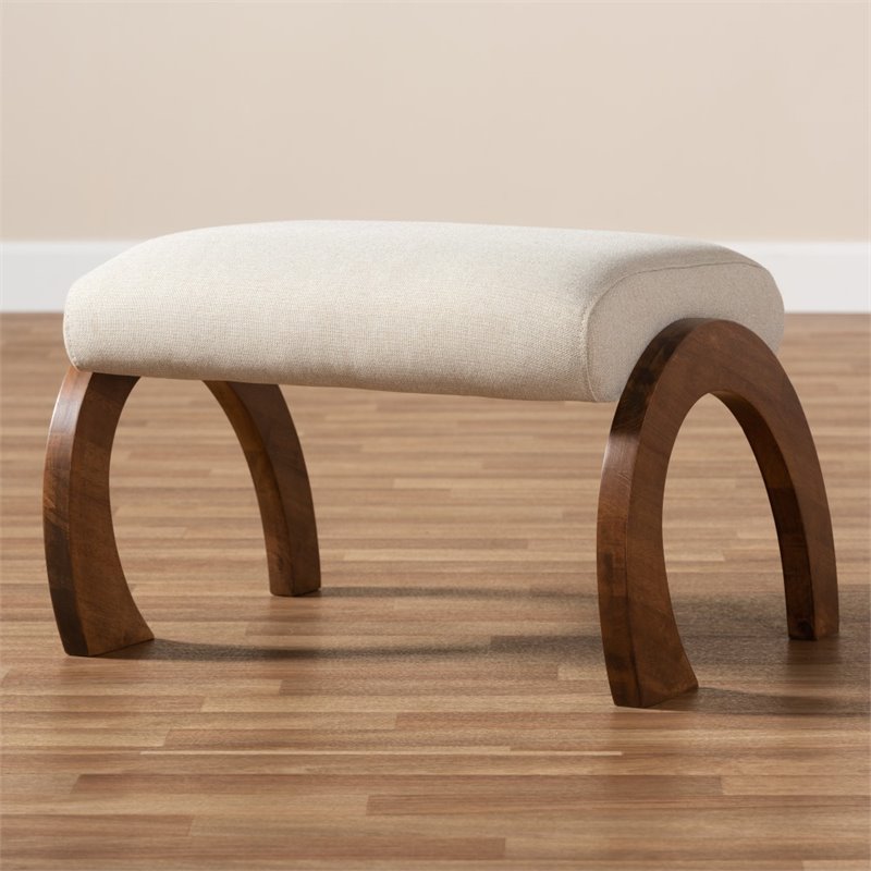 Baxton Studio Sandrine Fabric Ottoman in Light Beige and Walnut Brown