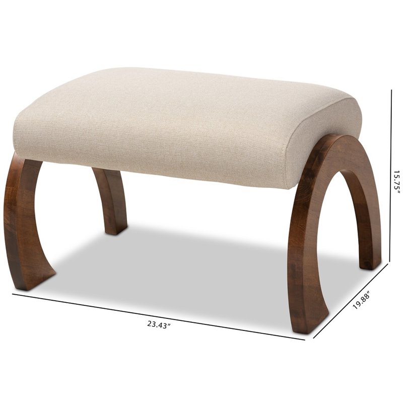 Baxton Studio Sandrine Fabric Ottoman in Light Beige and Walnut Brown